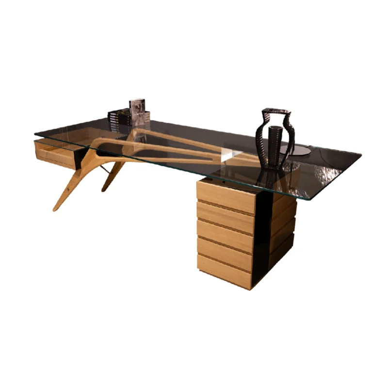 scrivania cavour zanotta legno rovere naturale cristallo in sconto