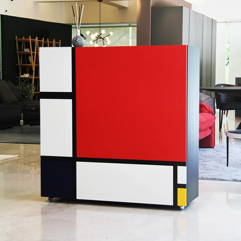 madia homage 2 mondrian cappellini legno rosso bianco in sconto