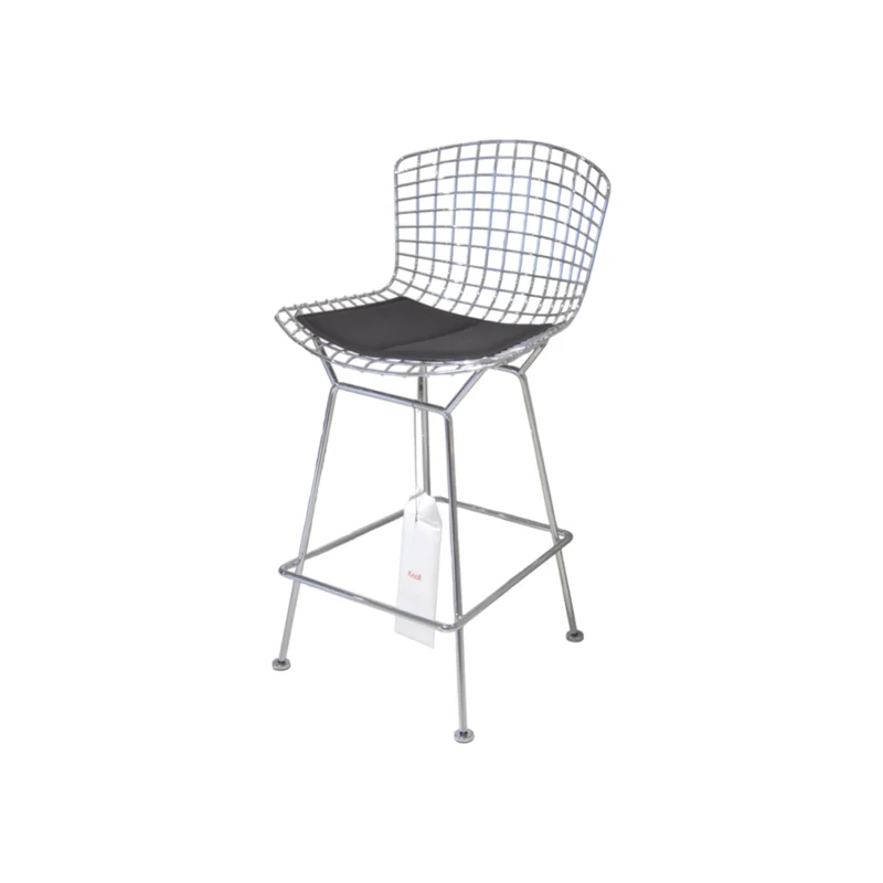 sgabello bertoia knoll acciaio cromato lucido tessuto nero in sconto