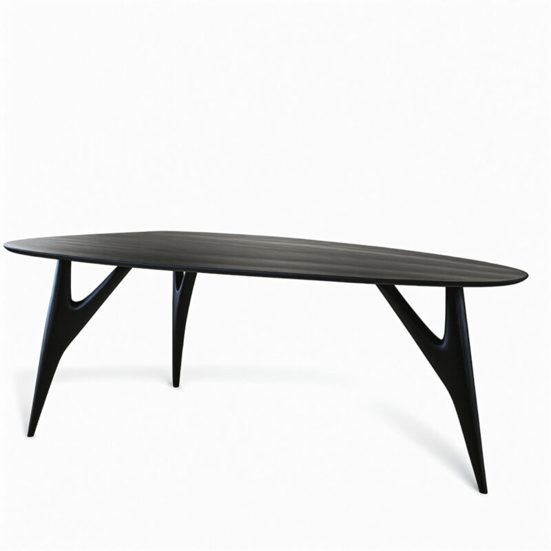 Luxury black ash dining table TED – sculptural contemporary design by Greyge, handcrafted in Italy. (TED tavolo da pranzo in frassino nero – design scultoreo contemporaneo Greyge, fatto a mano in Italia)