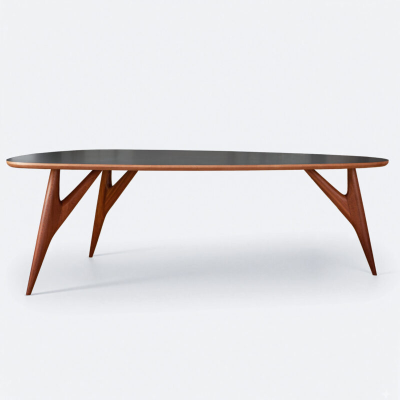 Greyge TED One dining table with laminate top, sculptural solid mahogany legs – Italian contemporary design